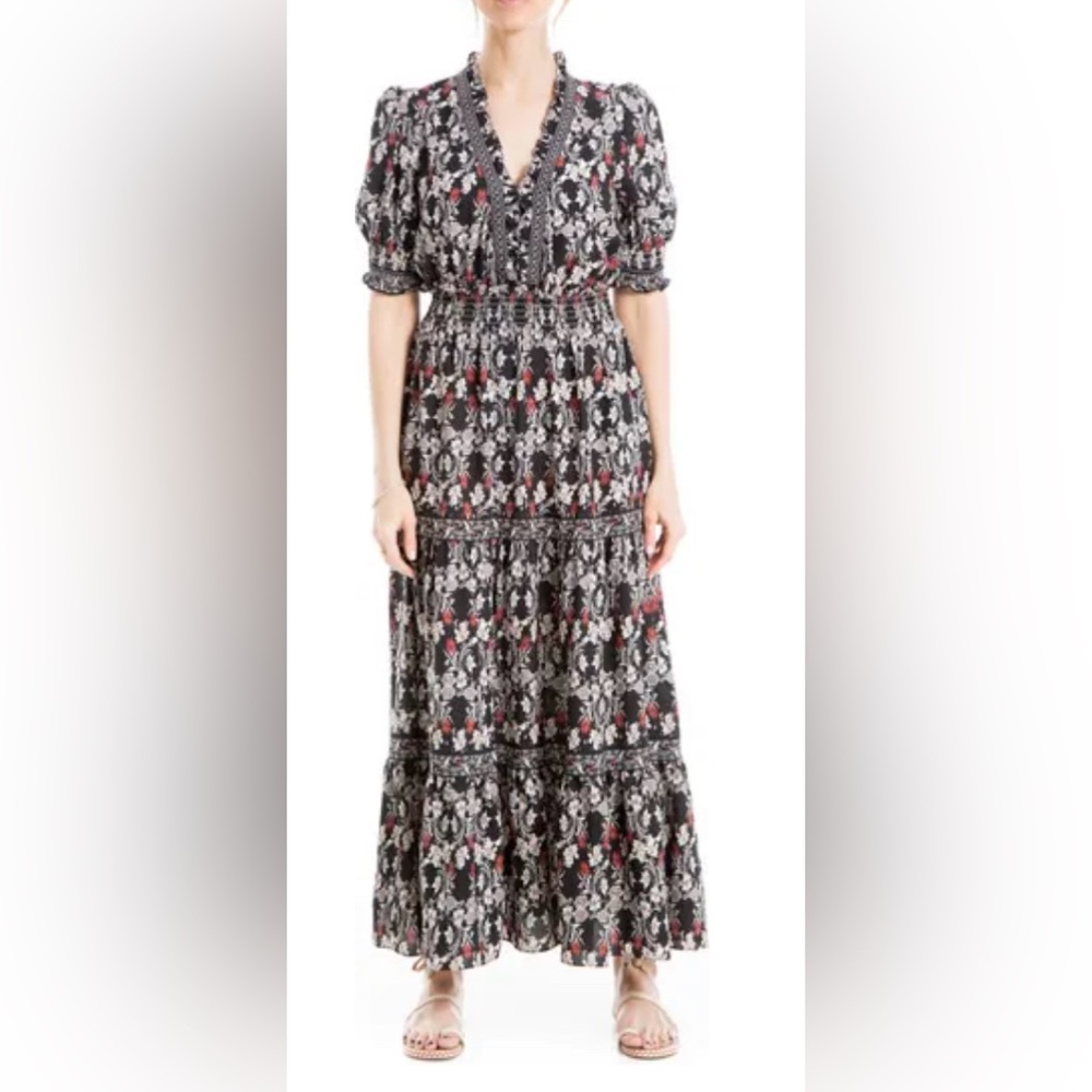 MAX STUDIO Women’s V-Neck Short Puff Sleeve Floral Print Dress Size:S (NWT)